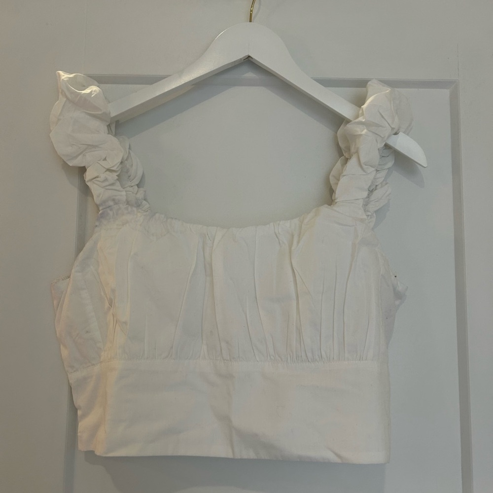 White Poplin Scrunch Strap Women's Crop Top